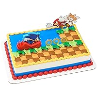 DecoSet Sonic The Hedgehog Cake Topper, 3-Piece Decoration Set With Tails & Knuckles Cake Pic, Rings Cake Pic And Rolling Sonic Action Figurine, For Birthday And Celebrations