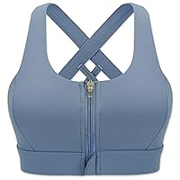Cordaw Zipper in Front Sports Bra High Impact Strappy Back Support Workout Top