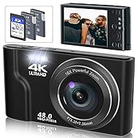Saneen Digital Camera, 4K Cameras for Photography & YouTube, 48MP Small Compact Digital Camera for Teens, Kids,Elder,Beginners,16X Digital Zoom,with 32GB SD Card & 2 Rechargeable Batteries - Black