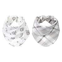 Trend Lab Safari Chevron 2 Pack Reversible Flannel Bandana Bib Set-Safari/Dot, Plaid/Chevron Prints, Gray, White, 100% Cotton Flannel, Snap Closure, 11.5 in x 11.5 in Each