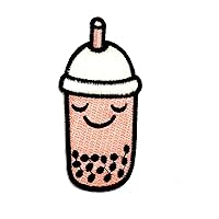 Cute Cup with Bubble Tea Pearl Milk Fresh Drink Cartoon Children Kid Patch Clothes Bag T-Shirt Jeans Biker Badge Applique Iron on/Sew On Patch