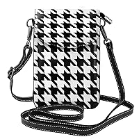 Houndstooth Black Small Cell Phone Purse,Cellphone Crossbody Purse With Protection,Women Wallet