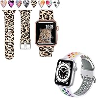 Laffav Compatible with Apple Watch Band 40mm 38mm for Women Men, Classic Leopard and White/Rainbow