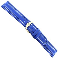 16mm Hirsch Livingstone Blue Contrast Stitched Genuine Leather Mens Watch Band