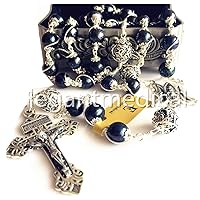elegantmedical HANDMADE 10MM Black Pearl + Bali Sterling Silver Beads Catholic Rosary Cross Necklace box