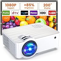 Projector, Outdoor Movie Projector with 60,000hrs Lamp Life, Full HD 1080P Supported, 7500Lux Portable Video Projector Compatible with TV Stick, HDMI, USB, VGA, AV, Smartphone