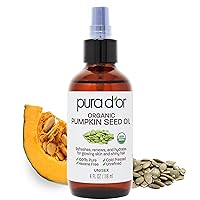 PURA D'OR 4 Oz Organic Pumpkin Seed Oil - 100% Pure USDA Certified Premium Grade Body Oil & Hair Growth Serum - After Shower Body Oil For Women & Men - Cold Pressed, Unrefined, Hexane-Free Skin Oil