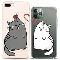 Matching Couple Cases Compatible for iPhone 15 14 13 12 11 Pro Max Mini Xs 6s 8 Plus 7 Xr 10 SE 5 White Cute Gray Friends Flexible Cats Pair Slim fit Print Clear Cover Pets Adorable