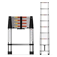 Simple Deluxe Telescoping Ladder 8.5FT Aluminum One-Button Retraction Extension System for Indoor and Outdoor Use, 330lb Load Capacity, (HILADRTELESCOPIC102), Sliver