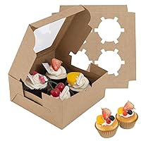 Kraft Paper Cupcake Boxes - 15 PCS Kraft Paper Cupcake Boxes,Valentines Day Cookie Gift Boxes with Clear Window,Cupcake Containers Carriers Bakery Cake Box with Insert 4 Cavity