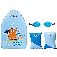 SwimWays Value pack, Fish Face Guppy Goggles ,Soft Swimmies, and Sea Monster Kick Trainer, Learn to Swim Kickboard
