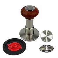 The Force Tamper Automatic Impact Adjustable Constant Pressure and Autoleveling Coffee Tamper Reddish Brown Jellyfish Wooden Handle Set Pro (Flat-Distribute Set, 58.35mm)
