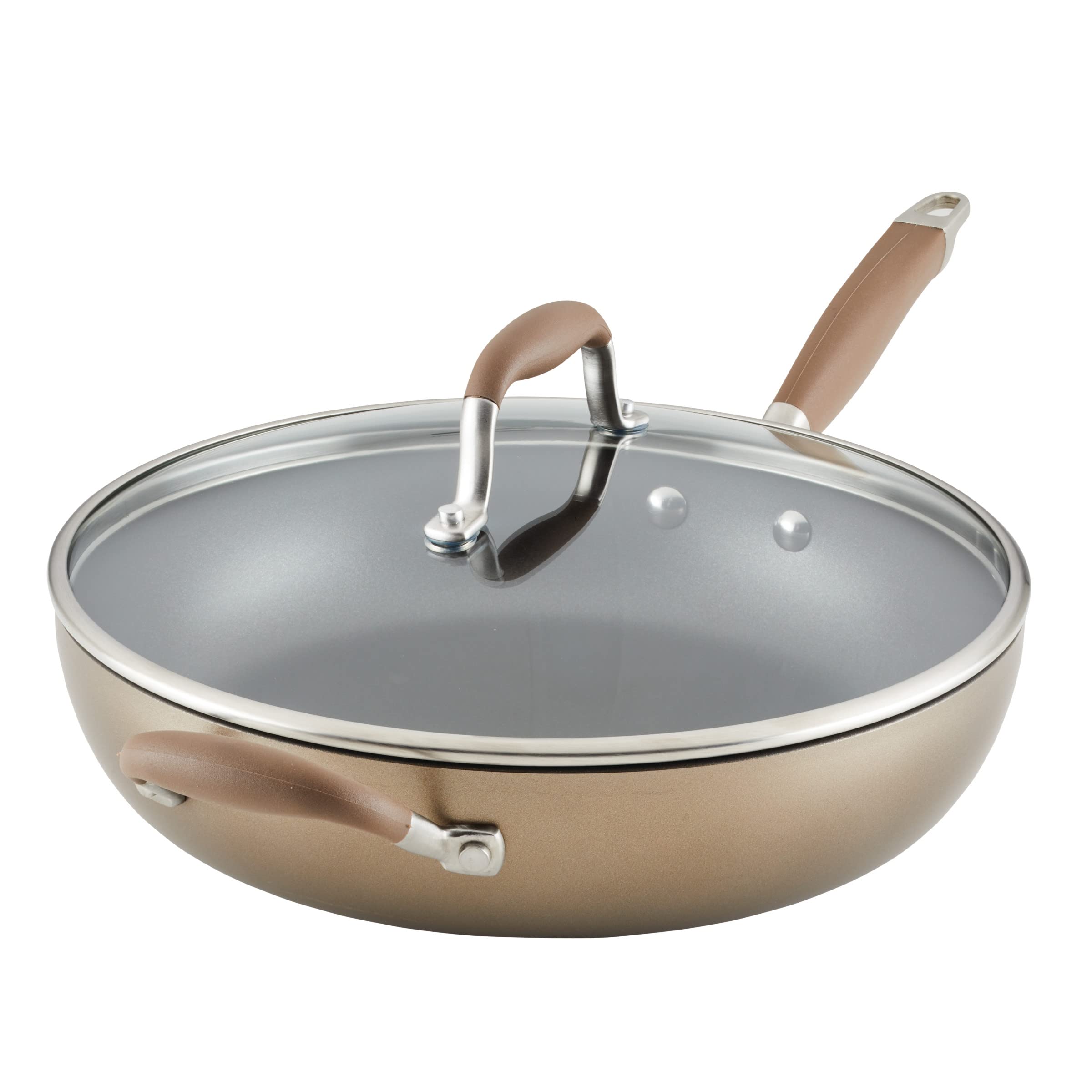 Anolon Advanced Hard Anodized Nonstick Deep Frying Pan/Skillet with Lid, 12 Inch, Bronze