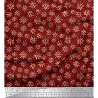Soimoi Red Cotton Cambric Fabric Ship Wheel Nautical Printed Craft Fabric by The Yard 42 Inch Wide
