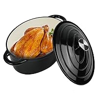 4.5 QT Enameled Oval Dutch Oven Pot with Lid and Dual Handles, Cast Iron Dutch Oven for Cooking, Bread Baking, Non-stick Enamel Coated Cookware (Black)