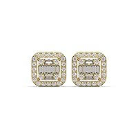 Moissanite D Color Round And Baguette Cut 1.68TCW Diamond Halo Cushion Shape Push Back Back Stud Earring Brithday Gift For Her With 18K Yellow Gold