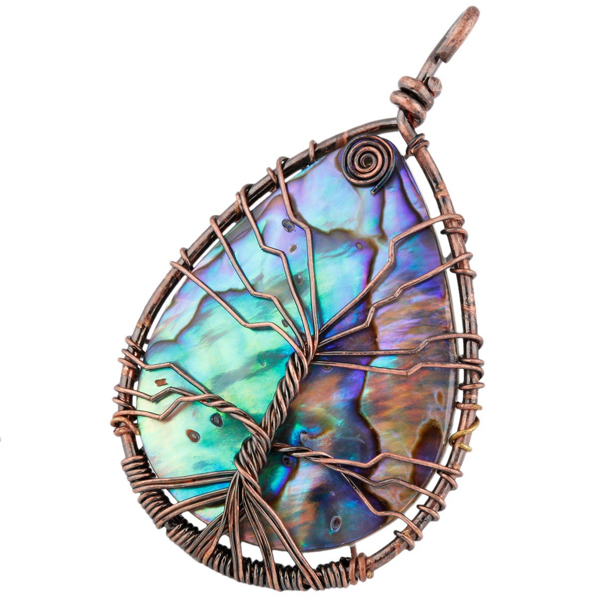 SUNYIK Abalone Shell Tree of Life Pendant,Necklaces for Women,Copper Wire Wrapped Jewelry,Assorted Shapes