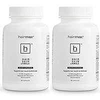 HairMax for Hair, Skin and Nails Dietary Supplement – Hair Loss and Hair Regrowth Treatment for Women and Men. Contains 2500mcg Biotin, DHT Blocker, MSM & Antioxidants, Pack of 2 Bottles