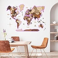3D LED Wood World Map 3.0 - Wall Art Modern Home Decor Gifts - LED Lighting Wall Decor Housewarming Gift Idea - Travel Wooden Maps with Backlighting All Sizes (Multicolor)