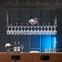 Wine Rack,Ceiling Wine Holder, Adjustable Height, Wall-Mounted Iron Wine Glass Rack, Black Stemware Shelf for Bars Restaurants Kitchens/60Cm