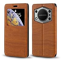 for Oukitel WP22 Case, Wood Grain Leather Case with Card Holder and Window, Magnetic Flip Cover for Oukitel WP22 (6.58”) Brown