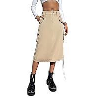 Blooming Jelly Womens Drawstring Midi Cargo Skirt Trendy Y2K Skirts Streetwear with Pockets 2023