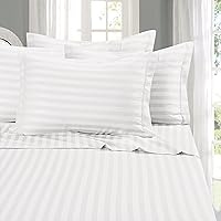Elegant Comfort Best, Softest, Coziest 6-Piece Sheet Sets! - 1500 Premier Hotel Quality Luxurious Wrinkle Resistant 6-Piece Damask Stripe Bed Sheet Set, Queen White