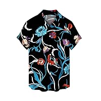 Untucked Hawaiian Shirts for Men Short Sleeve Beach Hippie Floral Tops Wrinkle Free Quick Dry Button Down Tee Shirts S-5XL