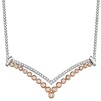V-Shaped Pendant with White Diamonds (1/3 CTTW), Rhodium and Rose Gold Plated Silver, 18-Inch Chain Necklace for Women and Girls