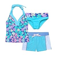 TiaoBug Kids Girls Tankini Swimsuit Rashguard Shirt Tees + Boyshorts Beach Sports Separates Bathing Suit