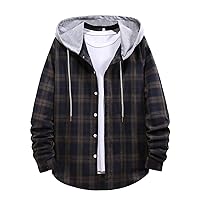 Men Fleece Sweatshirt Fashion Hooded And Plaid Long Sleeve Shirt Jacket Coat Thermal Trendy Tops