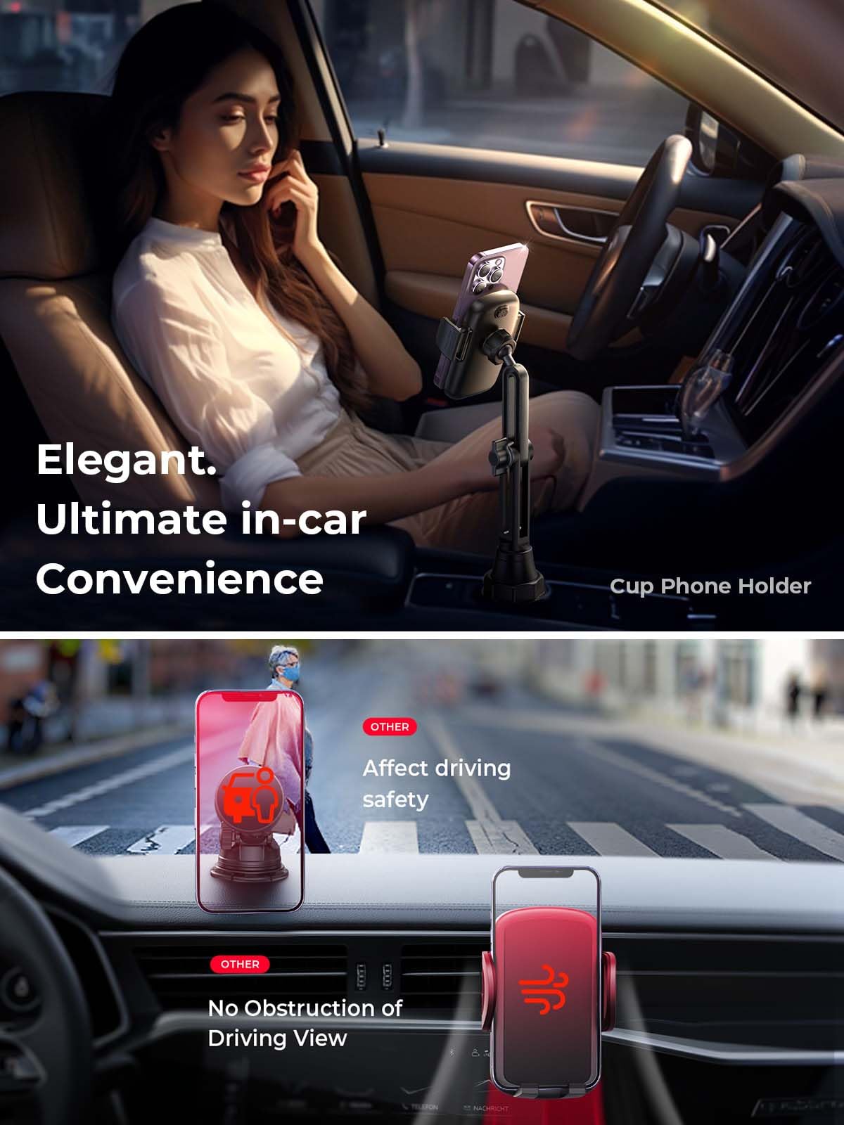 LISEN Cup Holder Phone Mount for Car, Upgraded Version Car Cup Phone Holder for Car Universal Adjustable Phone Holder Car Cup Holder for iPhone Samsung 23 Google All Smartphones 4-7 inches