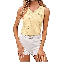 Eyelet Tank Tops for Women 2024 Fashion Sleeveless Tee Shirts Dressy Casual Cute V Neck Vest Top Summer Tanks