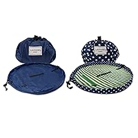 Lay-n-Go Cosmo Drawstring Makeup Organizer Cosmetic & Toiletry Bag for Travel, and Daily Use with a Durable Patented Design, 20 inch, Stripe (Navy/Green) + Navy