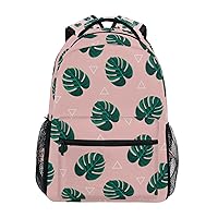 ALAZA Tropical Palm Leaf Boho Pink Backpack Purse with Multiple Pockets Name Card Personalized Travel Laptop School Book Bag, Size M/16.9 in