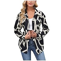 Anjikang Womens Flannel Fall Fashion Shacket 2023 Trendy Plaid Long Sleeve Button Down Shirt Casual Lapel Jacket Coat Clothes