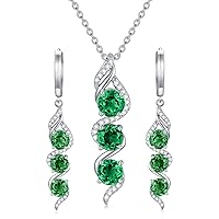 Emerald Dangle Earrings and Necklace 925 Sterling Silver Jewelry Set May Birthstone Jewelry for Women