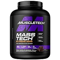 MuscleTech Mass Gainer Protein Powder Mass-Tech Extreme 2000, Muscle Builder Whey Protein Powder, Protein + Creatine + Carbs, Max-Protein Weight Gainer for Women & Men, Triple Chocolate, 6 lbs