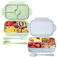 Jeopace Bento Box, Bento Box Adult Lunch Box,Kids Bento Box with 3&4Compartments,Lunch Containers Microwave Safe(Flatware Included,Blue+LightGreen)