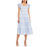 English Factory Women's Floral Lace Gingham Printed Midi Dress