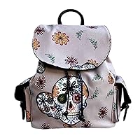 Texas West Western Sugar Skull Concealed Carry Backpack With adjustable straps in 4 colors (Beige)