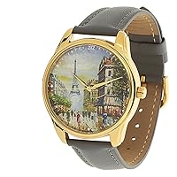 Paris Grey Band Watch Unisex Wrist Watch, Quartz Analog Watch with Leather Band