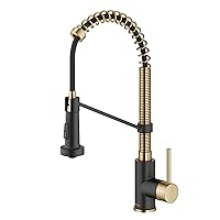 KRAUS Bolden Commercial Style Pull-Down Single Handle 18-Inch Kitchen Faucet in Brushed Brass/Matte Black, KPF-1610BBMB