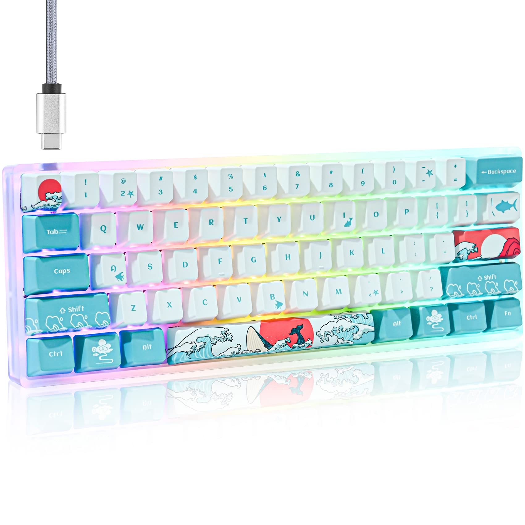 Guffercty kred Gk61 60% Gaming Keyboard Red Switch SK61 Custom Hot Swappable Mechanical Keyboard 60 Percent with RGB Backlit Type-C for Win/PC/Mac (Gateron Optical Red, Coral Sea)