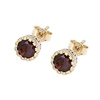 NKlaus Real Garnet Women's Earrings 333 Yellow Gold 8 Carat Stud Earrings Natural Stone Elegant Earrings