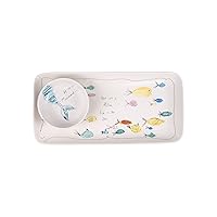 Creative Co-Op Rectangle Stoneware Plate with Fish Images and Matching Bowl