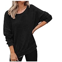 Long Sleeve Blouses for Women Casual Waffle Knit Top Crew Neck Tunic Work Shirts Loose Fitting Fall Sweaters Jumper