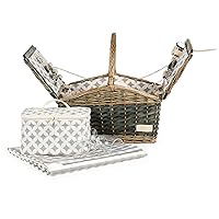 Striped Lining Charles Bentley 4 Person Willow Wicker Picnic Basket Hamper Set 