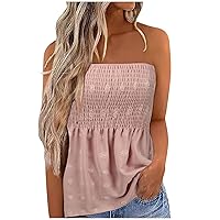 Firzero Sequin Tube Tops for Women Summer Casual Bandeau Tank Tops Casual Smocked Ruffled Backless Blouse Off Shoulder Shirts
