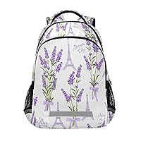 ALAZA Eiffel Tower Lavender Flower Floral Backpack Purse for Women Men Personalized Laptop Notebook Tablet School Bag Stylish Casual Daypack, 13 14 15.6 inch